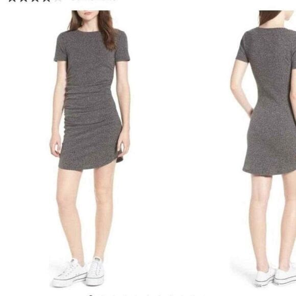 BP Womens Small Chic‎ Gray Ruched T-Shirt Dress Casual Bodycon Mini Dress - Picture 1 of 7